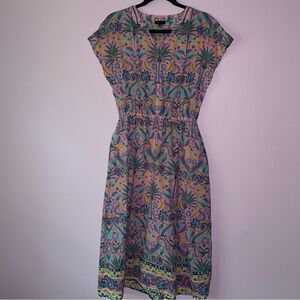 Talbots Size S Midi Dress Fit and Flare Cotton Pockets Pink Boho Coastal Preppy